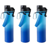 Kuber Industries Water Bottle | Steel Water Bottle for Daily Use | Vacuum Insulated Flask Water Bottle with Rope | Hot & Cold Water Bottle | 720 ML | LX-230604 | Pack of 3 | Aqua Blue